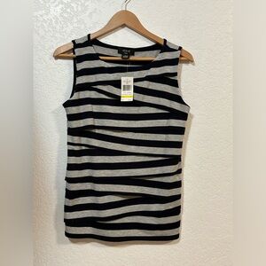 🆕 NWT Blouse Career Casual Black and Gray Stripe Sleeveless Top, Womens Medium